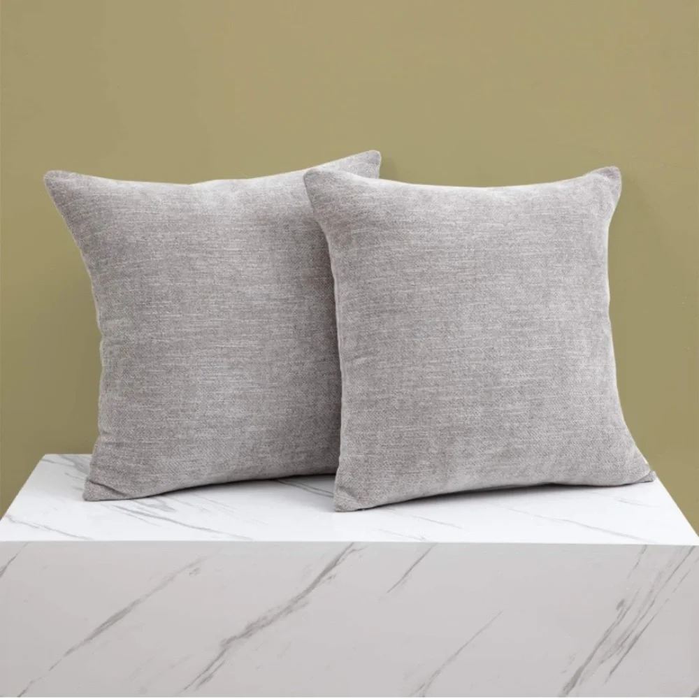 Luxury Home | Rustic Farmhouse Light Grey Thick Chenille Throw Pillow Covers